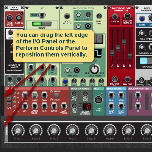 Drag the left edge of the I/O or Perform Control cabinets.