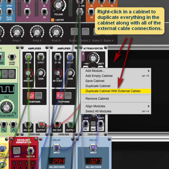 Duplicate Cabinet with External Cables tip.