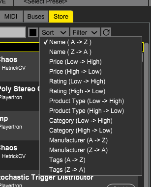 Voltage Modular's Store sorting