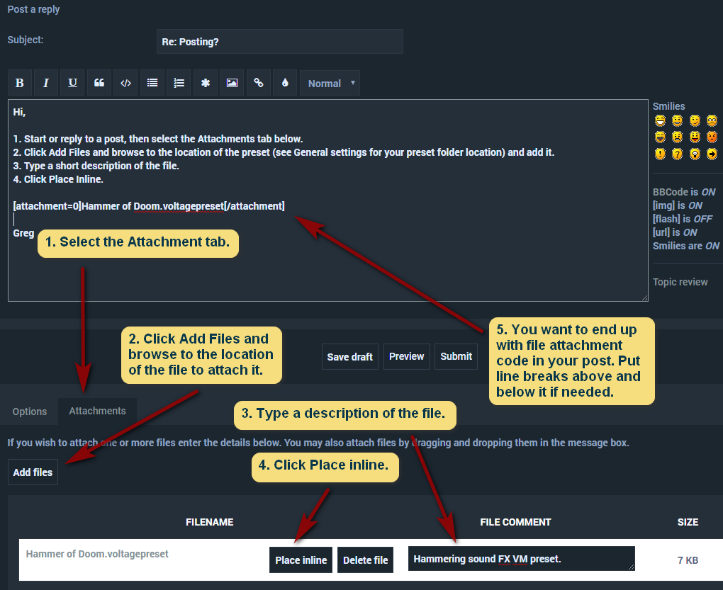 How to attach a preset to a forum post.